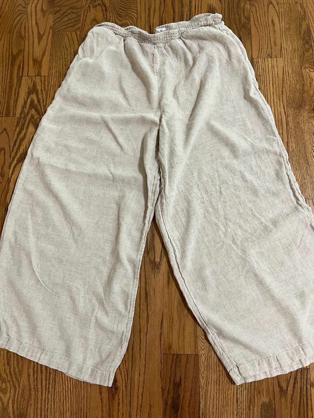 Anthropologie Cream Wide-Leg Crop Linen Blend Elastic Waist Pants Large - Picture 3 of 7